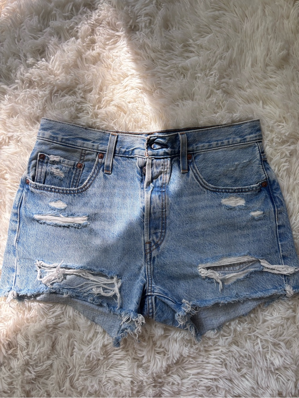 Levi's Light Blue Distressed Cutoff Jean Shorts